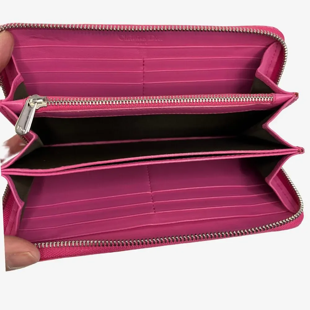 Christian Dior Pink Patent Leather Diorissimo Monogram Zip Around Wallet Italy